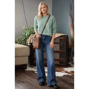 CHEERY CLOTH Sage Dolman Sleeve Semi Cropped Cotton Blend Sweater Womens S